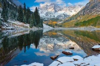 Photograph Of Maroon Bellsreflecting In Lake After An Autumn