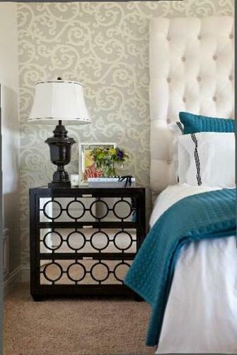 Gorgeous Turquoise Blue Espresso Brown Bedroom Design With Gray