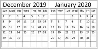 December January Calendar Holidays Template