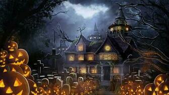 Wallpaper Holidays Houses Anime Fantasy Halloween Pumpkin Graveyard