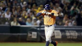 Houston Astros Carlos Correa Right Celebrates After Hitting A Two