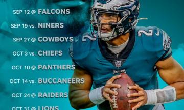 Philadelphia Eagles Schedule Wallpaper Featuring Jalen Hurts