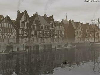 Harbor Ocean Ship Village City Medieval Town Water Bay Half