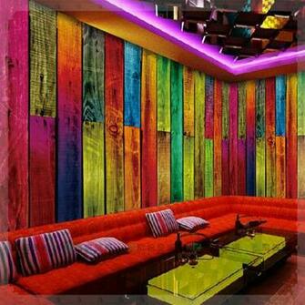 Mural 3d Wallpaper Vintage Ktv Wood Stripe Wall Paper Colorful Plank