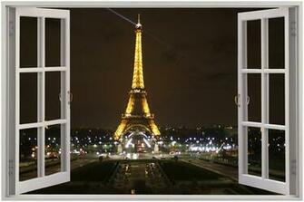 Window Eiffel Tower Paris Wall Stickers Mural Art Decal Wallpaper