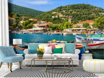 Amazon Wall Mural Colourful Greek Fishing Boats In Port Of