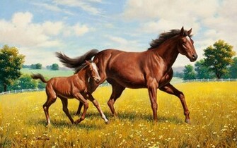 Beautiful Horses Going Field Wallpaper