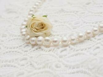 Pearl Background Vintage White Necklace And Rose On