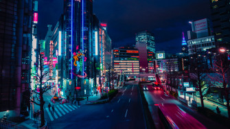 Wallpaper Night City Street Neon Lights Road