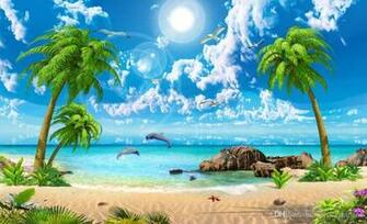 HD Beautiful Wallpaper Sea Coconut Beach Landscape 3d