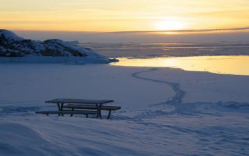 Table Snow Landscape Sunset Ocean Sea Reflection Winter Landscapes