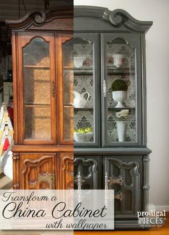 Broyhill Hutch Desk Refreshed With Removable Wallpaper Prodigal