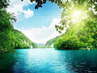 Between Leaves Green Mountains HD Wallpaper Nature