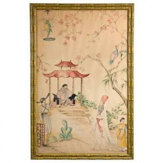 Faux Bamboo Framed Wallpaper Panel At 1stdibs