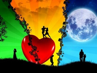 Moon And Three Couples Romantic Love Wallpaper For Valentine S Day