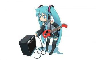 Hatsune Miku Pigtails Guitars Twintails Anime Simple Background