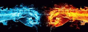 Water And Fire Fists Battle Dual Screen Wallpaper HD Desktop