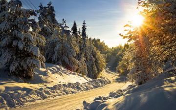 Mountain Road Full With Snow Sunny Winter Day Beautiful Nature