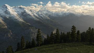 Trees Landscape Ridge Hill Art Peaks Snow Mountains Sky Clouds