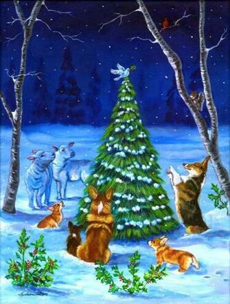 Pembroke Welsh Corgi Christmas Peace Giclee Print From My Original Pa