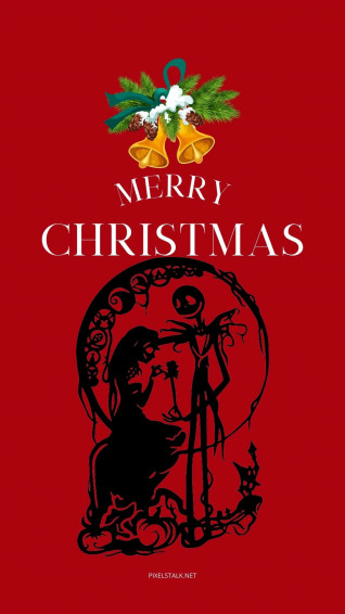 A Red Christmas Card With Silhouette Of Skeleton And
