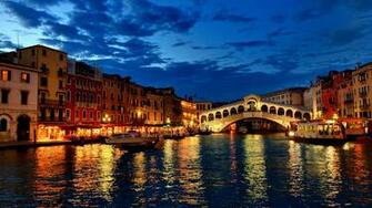 Wallpaper Venice Canal Gondola Boat Night
