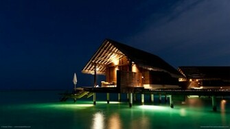 Maldives Night Bungalow Wallpaper