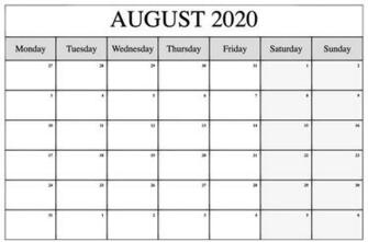 August Calendar Pdf Word Excel Printable Template