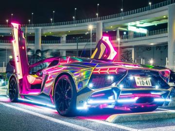 Wallpaper 4k Neon Lights Lamborghini
