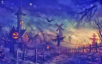 Pumpkin Halloween Scarecrow Crow Vilage HD Wallpaper 17a
