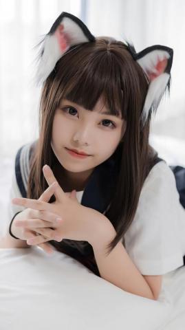 Cute School Girl Cat Ears Asian Cosplay HD 4k Wallpaper