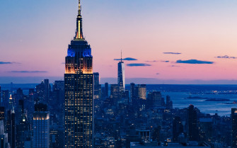 Wallpaper New York Sunset Buildings 4k