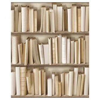 Vintage Ivory Library Bookshelf Wallpaper
