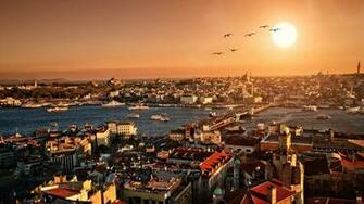 Wallpaper Evening Sunset Turkey Panorama Istanbul 4k