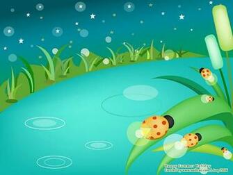 Landscape Firefly On The Lake Lightning Bug Vector Summer Scene