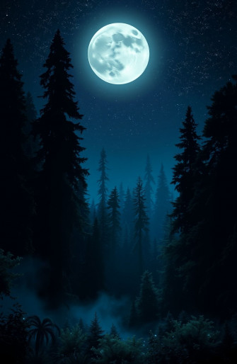 Dark Forest With Moon Wallpaper