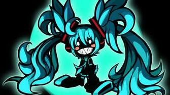 Wallpaper Chibi Hatsune Miku Anime Grin Blue