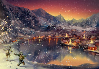Landscape Anime Winter Mountains Sunset Artwork Lake
