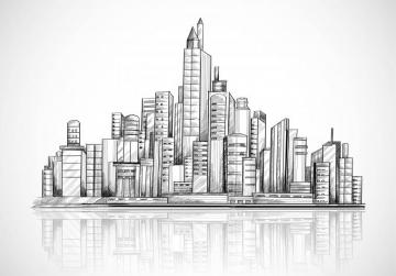 Hand Drawn City Skyline Sketch Background Vector Art At