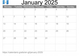 Calendar January From Guatemala In English Calendario Wallpaper