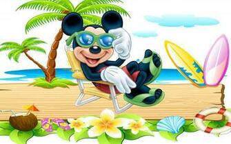 Mickey Mouse At The Beach Funny Cartoon Wallpaper