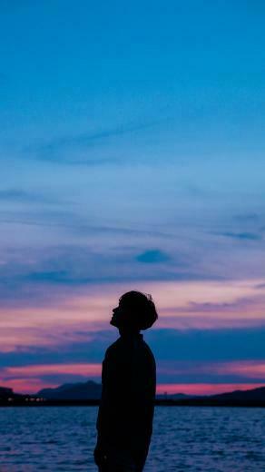 Wallpaper Boy Silhouette Sunset Sky Sea