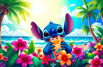 Stitch Drinking Boba Wallpaper