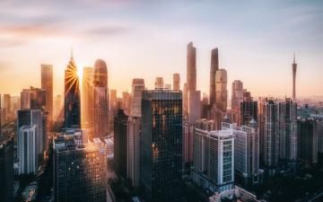 Wallpaper Morden City Guangzhou China Skyscrapers Morning Sun