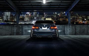 Bmw M3 F80 Matte Black Car Rear Night City Wallpaper HD