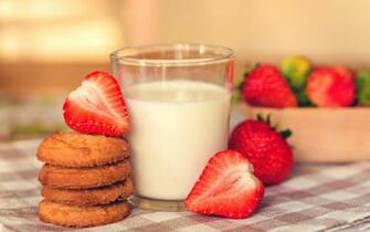 Wallpaper Drink Milk Cookies Strawberry Glass Dessert Fresh