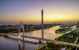 Wallpaper Beautiful Guangzhou Canton Tower Bridge River