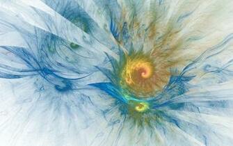 Blue White Yellow Waves Fractals Spiral Rainbows Wallpaper