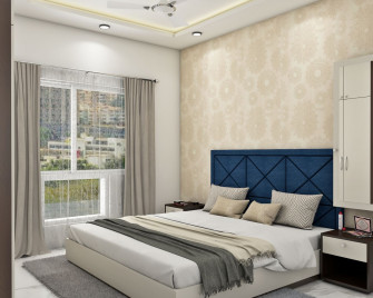 Beige Mandala Patterned Bedroom Wallpaper Design