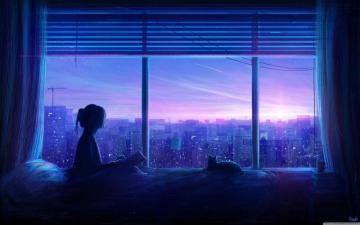 Girl And Cat Illustration Ultra HD Desktop Background Wallpaper